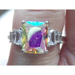 925 STERLING SILVER Aurora Borealis Cubic Zirconia Ring